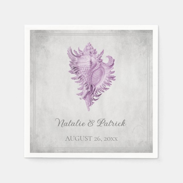 Magenta Conch Shell Wedding Paper Napkins (Front)