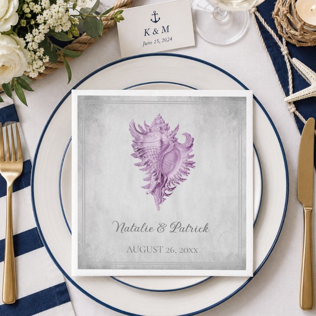 Magenta Conch Shell Wedding Paper Napkins (Magenta Conch Shell Wedding Paper Napkins)