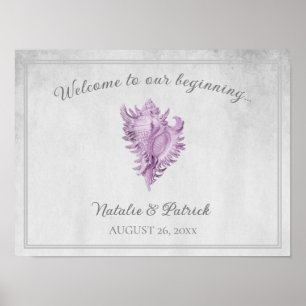 Magenta Conch Shell Wedding Poster