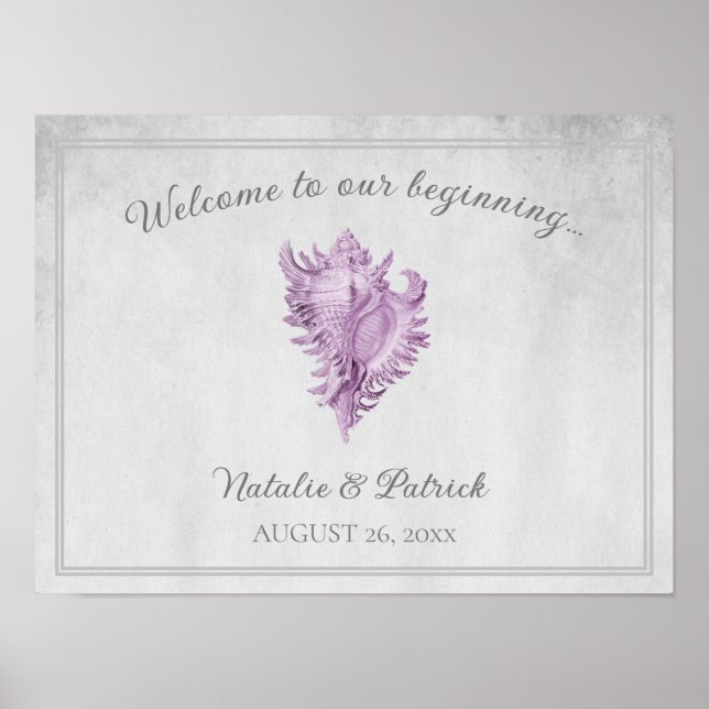 Magenta Conch Shell Wedding Poster (Front)