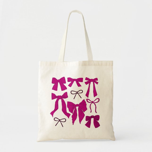 Magenta Coquette Girly Bows Tote Bag (Front)