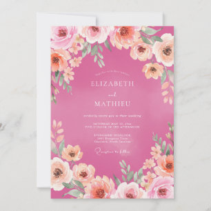 Magenta Coral Petal Wedding Invitation