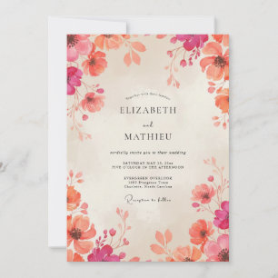 Magenta Coral Wildflower Wedding Invitation