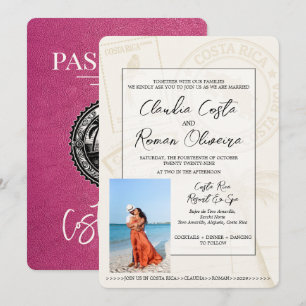 Magenta Costa Rica Passport Wedding Invitation
