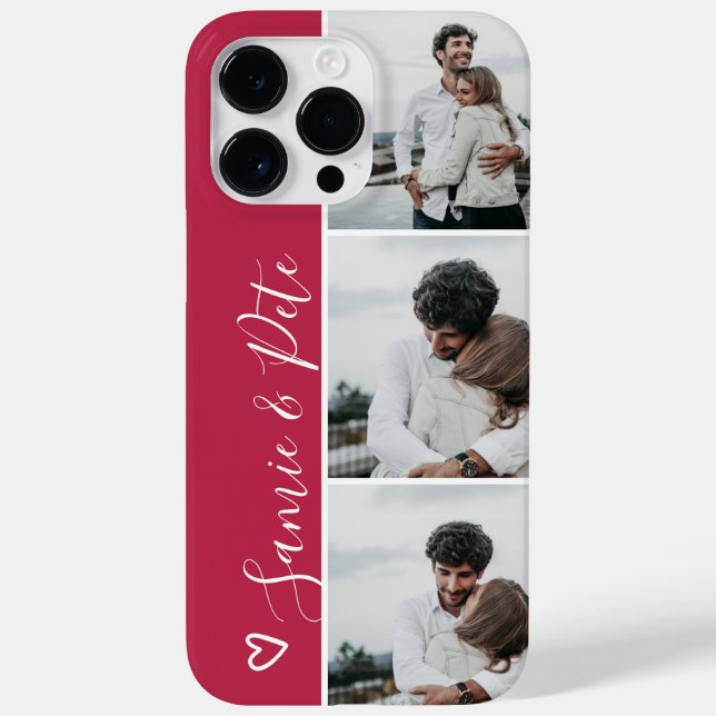 Magenta couple names 3 photos collage grid Case-Mate iPhone case (Back)