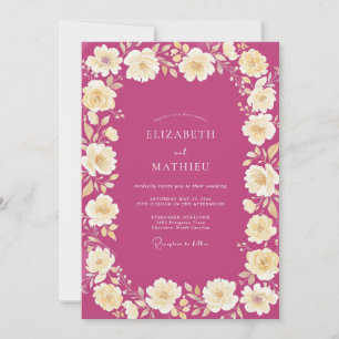 Magenta Cream Peony Wedding Invitation