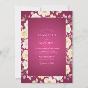 Magenta Cream Rose Wedding Invitation