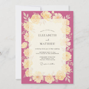 Magenta Cream Wreath Wedding Invitation