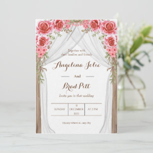 Magenta Curtain Floral Painting Wedding Invitation