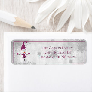Magenta Cute Snowman Address Label