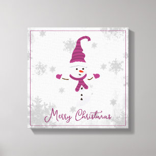Magenta Cute Snowman Canvas Print