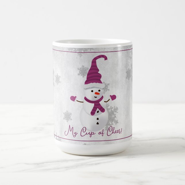 Magenta Cute Snowman Holiday Mug (Center)