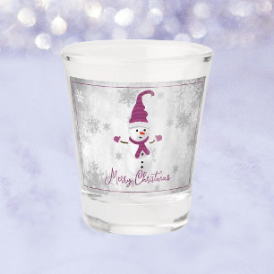 Magenta Cute Snowman Holiday Shot glass