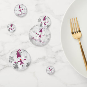 Magenta Cute Snowman Table Confetti