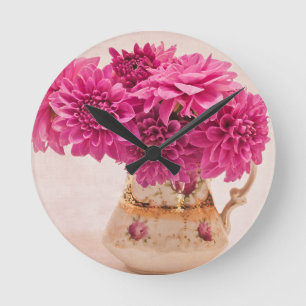 Magenta Dahlias Wall Clock