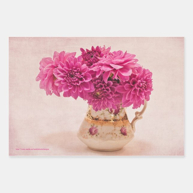 Magenta Dahlias  Wrapping Paper Sheet (Front)