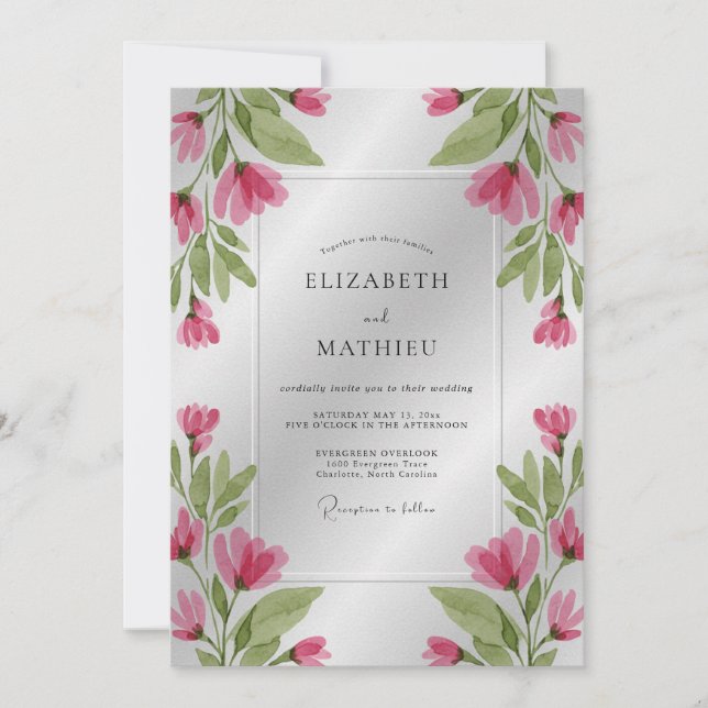 Magenta Dainty Spring Wedding Invitation (Front)