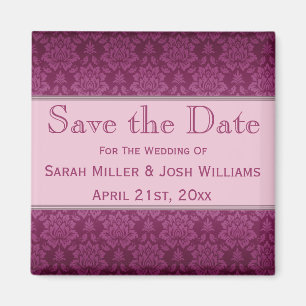 Magenta Damask Save the Date Magnet