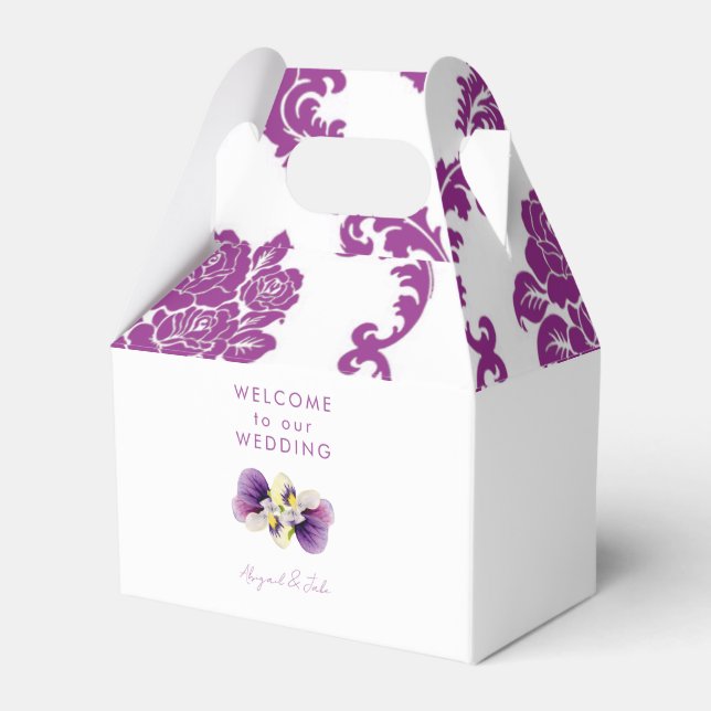 Magenta Damask Wedding Welcome  Favour Box (Front Side)