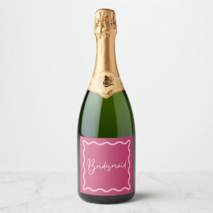 Magenta Dark Pink Wavy Aesthetic Bridesmaid  Sparkling Wine Label