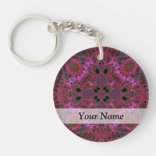 Magenta digital fractal pattern key ring