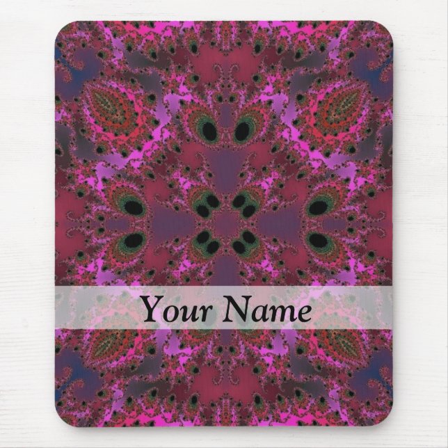 Magenta digital fractal pattern mouse mat (Front)