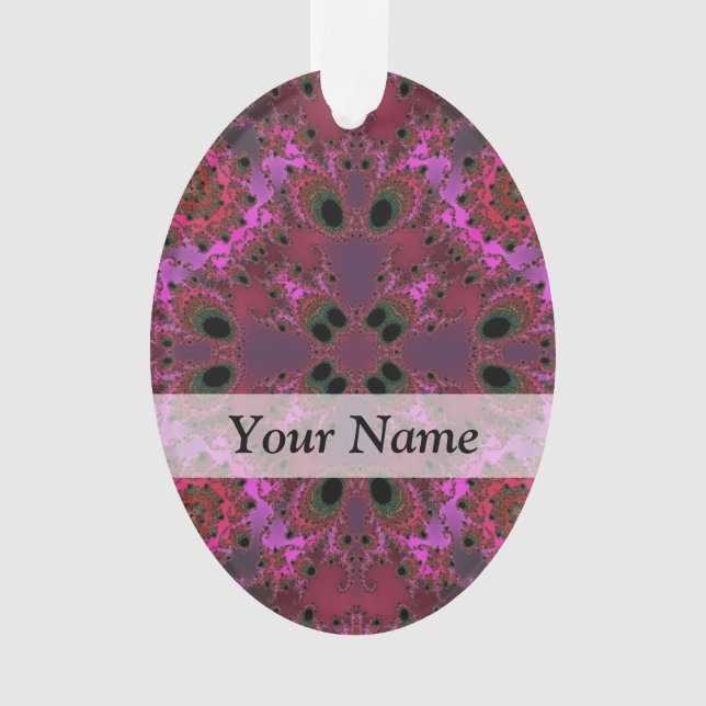 Magenta digital fractal pattern ornament (Front)