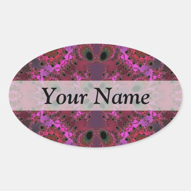 Magenta digital fractal pattern oval sticker (Front)