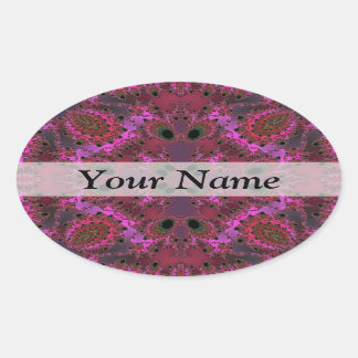 Magenta digital fractal pattern oval sticker
