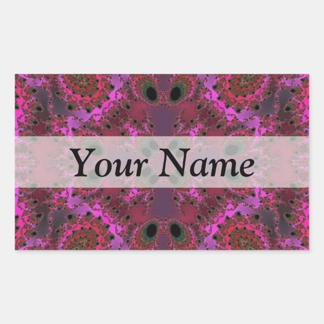 Magenta digital fractal pattern rectangular sticker (Front)