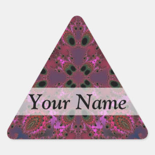 Magenta digital fractal pattern triangle sticker