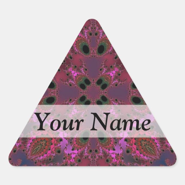 Magenta digital fractal pattern triangle sticker (Front)