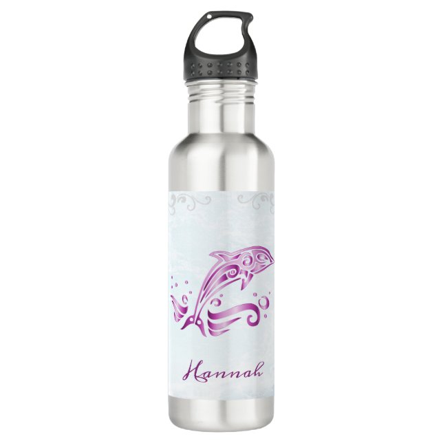 Magenta Dolphin Personalised 710 Ml Water Bottle (Front)