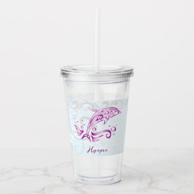 Magenta Dolphin Personalised Acrylic Tumbler (Front)