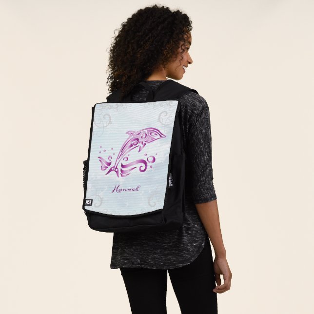Magenta Dolphin Personalised Backpack (Worn)