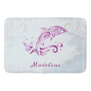 Magenta Dolphin Personalised Bath Mat