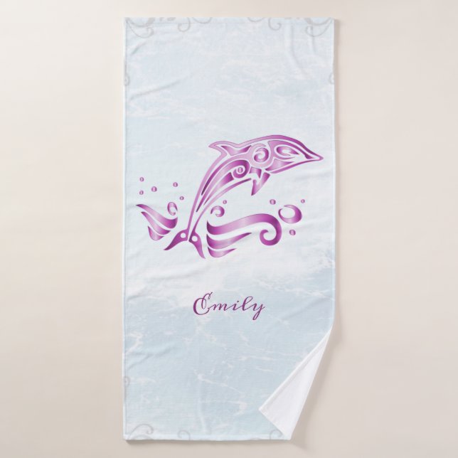 Magenta Dolphin Personalised Bath Towel Set (Bath Towel)