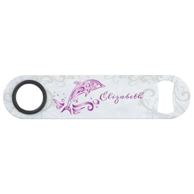 Magenta Dolphin Personalised Bottle Opener (Front (Horizontal))