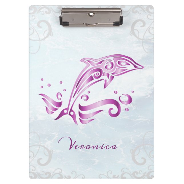 Magenta Dolphin Personalised Clipboard (Front)