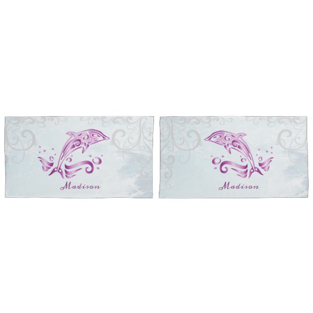 Magenta Dolphin Personalised Pillowcase (Front-Set)
