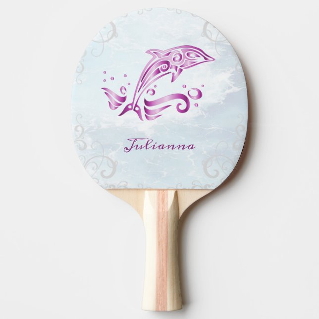 Magenta Dolphin Personalised Ping Pong Paddle (Front)