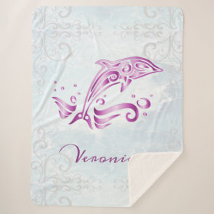 Magenta Dolphin Personalised Sherpa Blanket