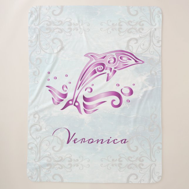 Magenta Dolphin Personalised Sherpa Blanket (Front)