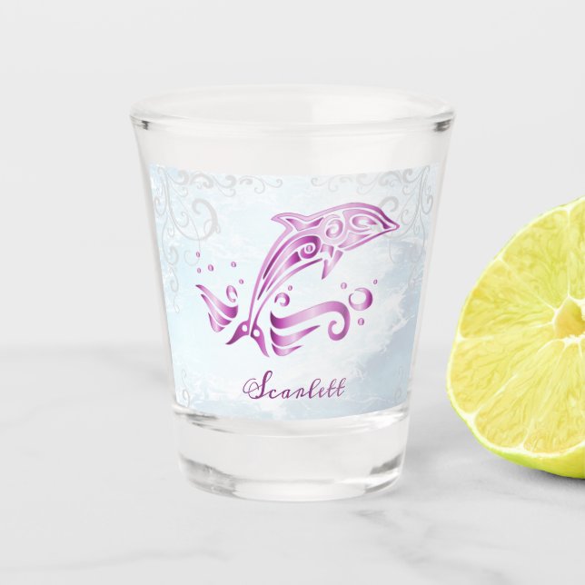 Magenta Dolphin Personalised Shot Glass (Front)