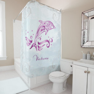 Magenta Dolphin Personalised Shower Curtain