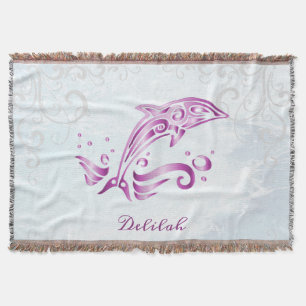 Magenta Dolphin Personalised Throw Blanket
