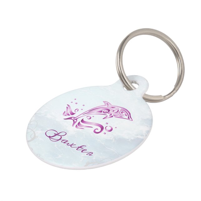 Magenta Dolphin Round Pet Tag (Side)