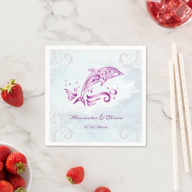 Magenta Dolphin Wedding Napkin (Insitu)