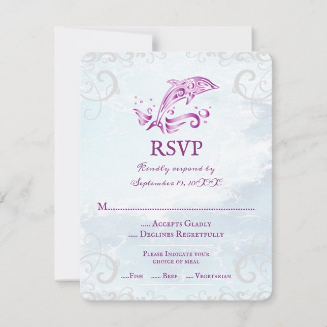 Magenta Dolphin Wedding RSVP Card (Front)
