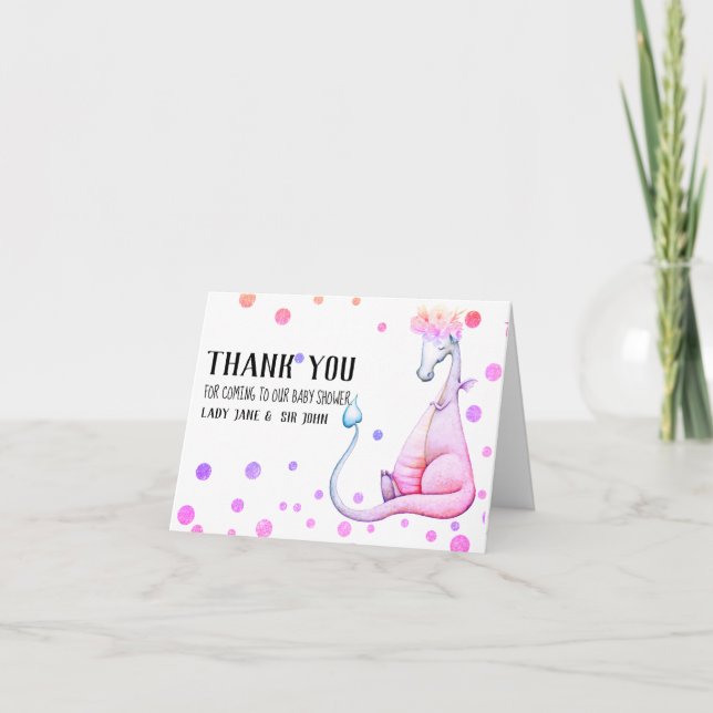 *~* Magenta Dragon Baby Girl Baby Shower Thank You Card (Front)
